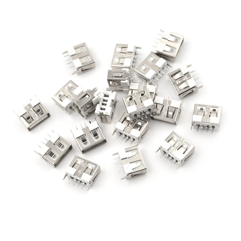 

20Pcs PCB Socket USB-A type Vertical 2.0 4pins Durable USB Type A Female Solder Jacks Connector