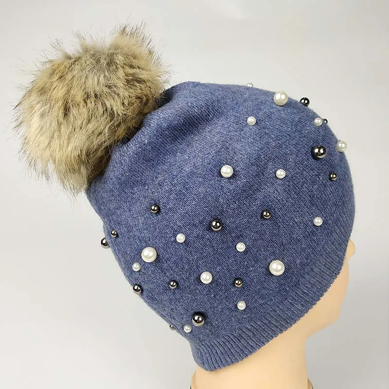 Высококачественная однотонная шапка с помпоном из искусственного меха вязаные