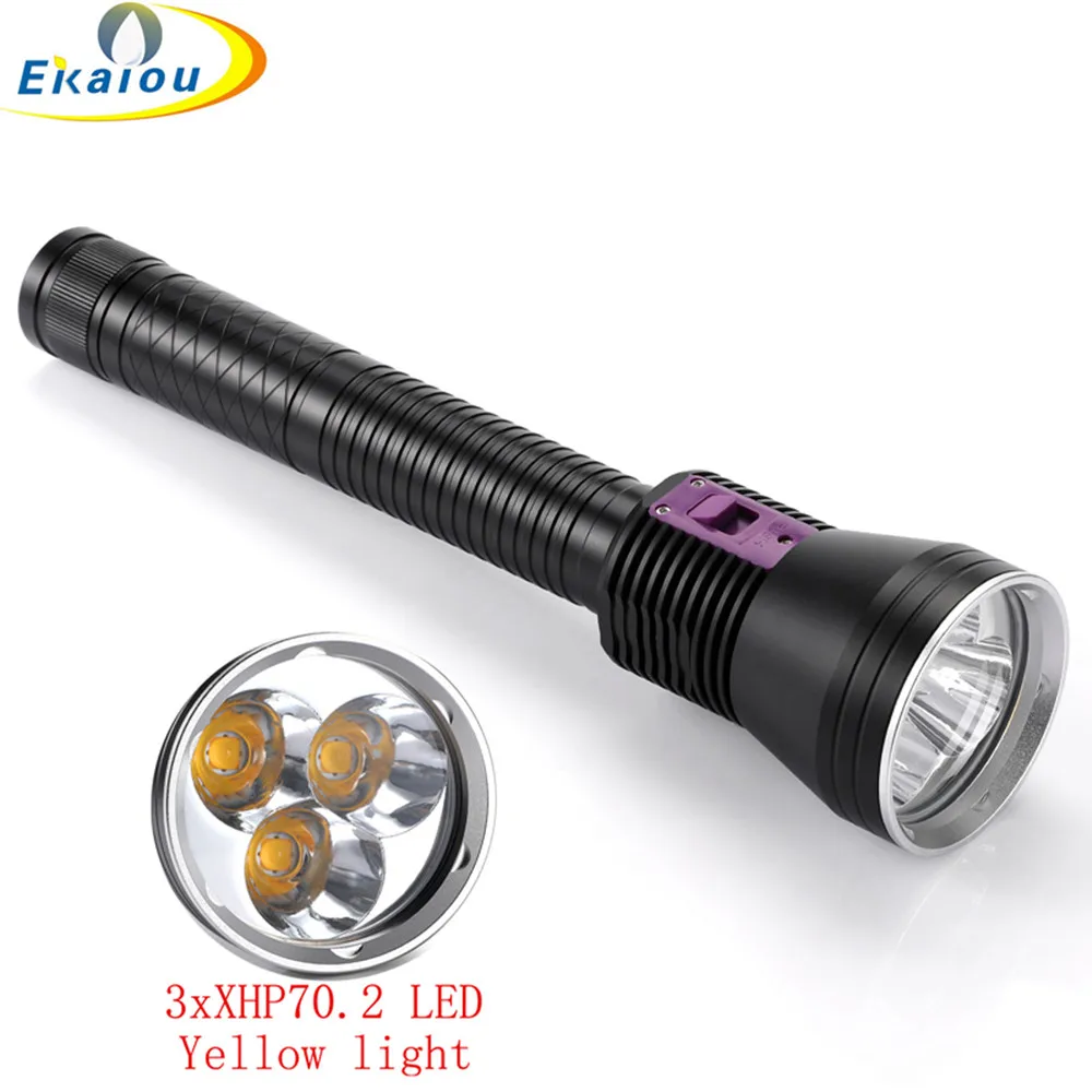 

New Most powerful High Lumens 3xXHP70.2 Yellow light Led Diving Flashlight Waterproof Tactics Camping Torch for 3x26650 battery