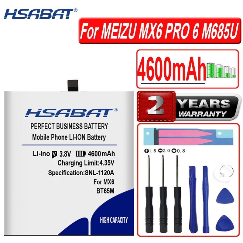 Аккумулятор высокой емкости HSABAT BT65M 4600 мАч для батарей MEIZU MX6 PRO 6|Аккумуляторы
