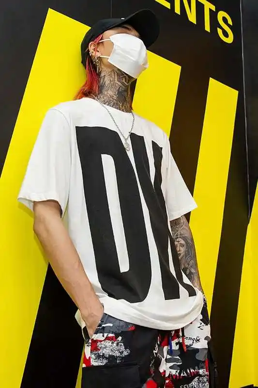 

Summer New Men Loose Short-sleeved T-shirt Hip Hop Personality Fashion Tide Mens Tops Boys Half-sleeved Casual Men's Clothing