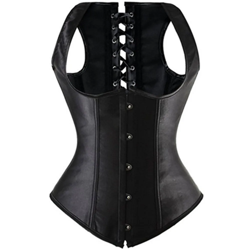 

Black Satin Underbust Corset Vest Waist Trainer Cincher Spiral Steel Boned Bustier Top Busk Corselet Lacing-up Bustier S-6XL