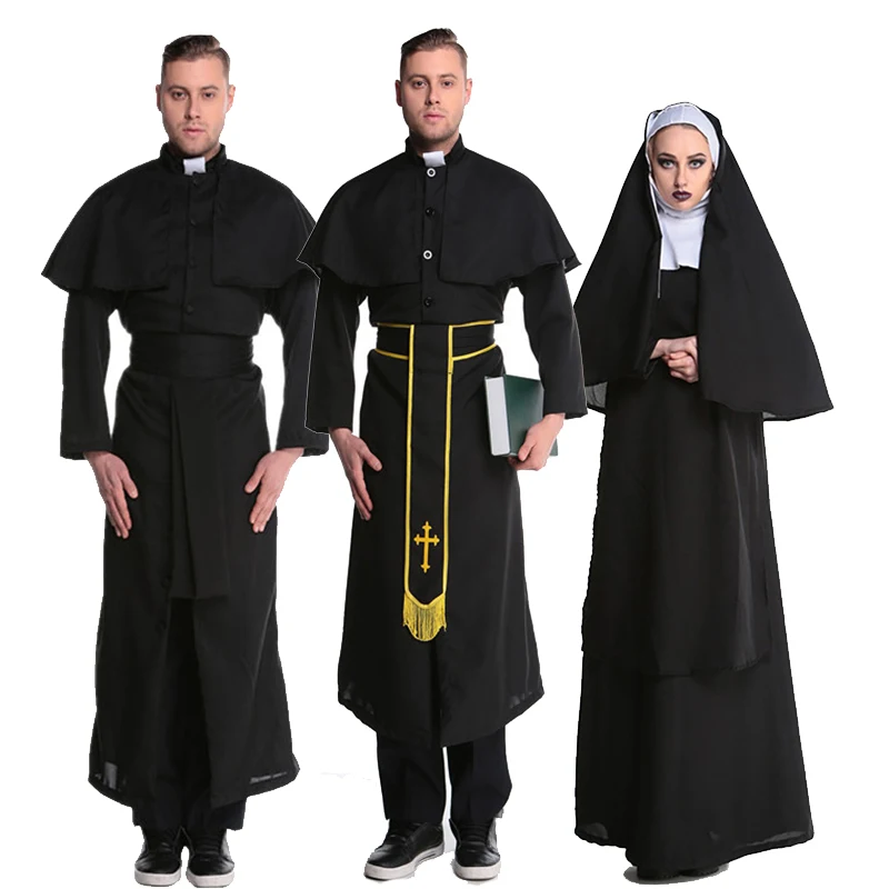 

Couple Priest Nun Habit Costume Traditional Medieval Religious Outfit Cosplay Fancy Party Dress Carnival Halloween