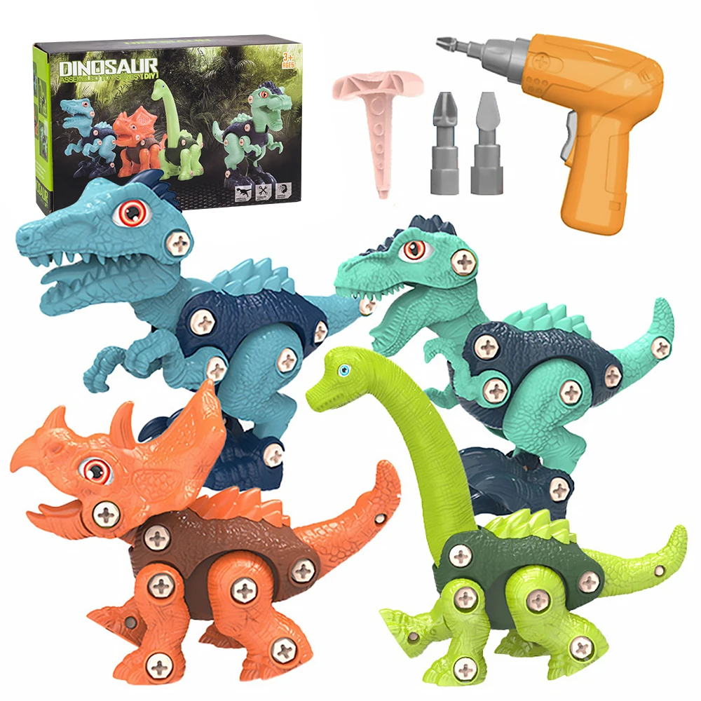 

Dinosaur Assembly Toy with Drill, 4 PCS Construction Toy Screw Set with T-Rex, Velociraptor, Triceratops, Brachiosaurus gifts