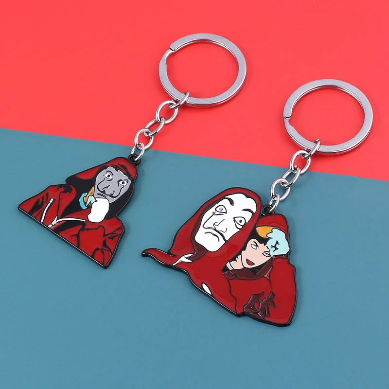 

SG Hot Spain TV La Casa De Papel Salvador Dali Mask Keychains House of Paper Keyring Money Heist Funny Keyring Cosplay Jewelry