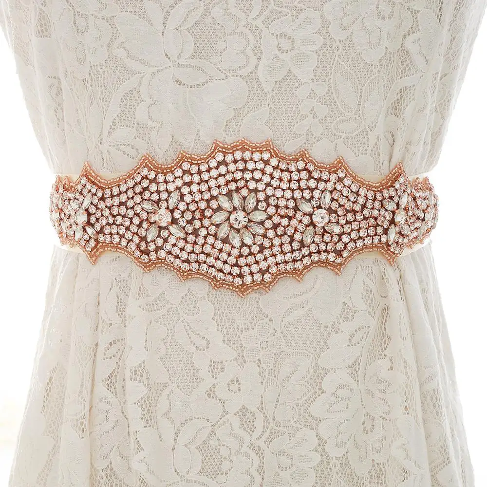 

Rose Gold Beaded Bridal Belt Rhinestones Wedding Belt Crystal Bridal Sash For Wedding Evening Dress J124RG