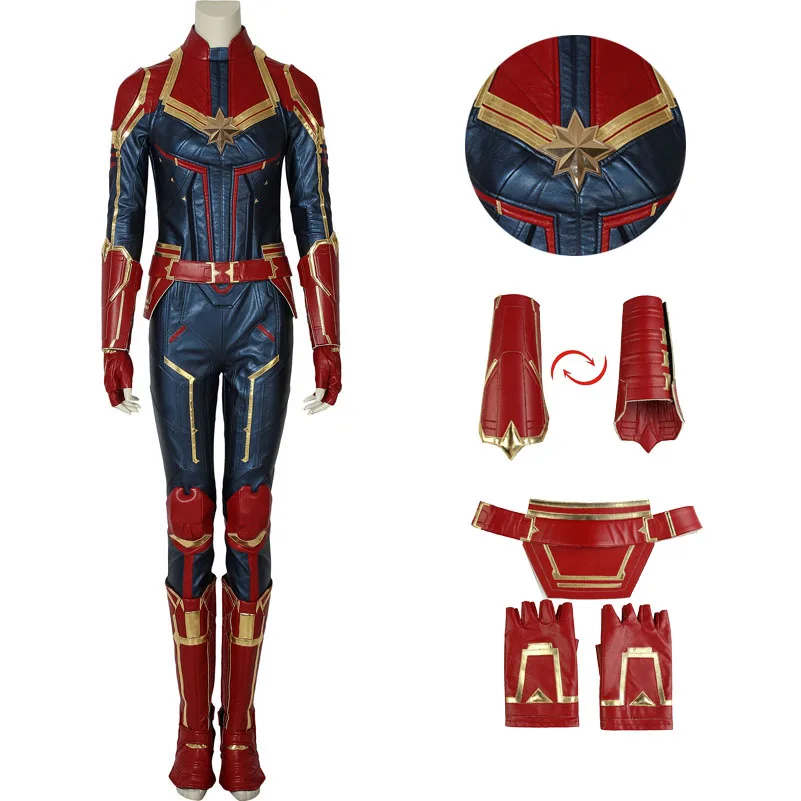 

Superheroine Cosplay Captain Costume Carol Danvers Battle Jumpsuit Halloween Masquerade Performance Cool Outfit