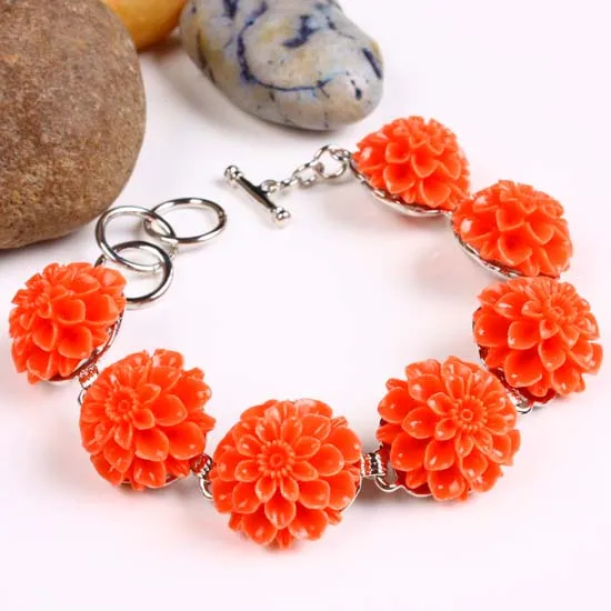 

Artificial Coral Flowers Bracelet Red Blue Flowers Are In Full Bloom Jewelry For Women