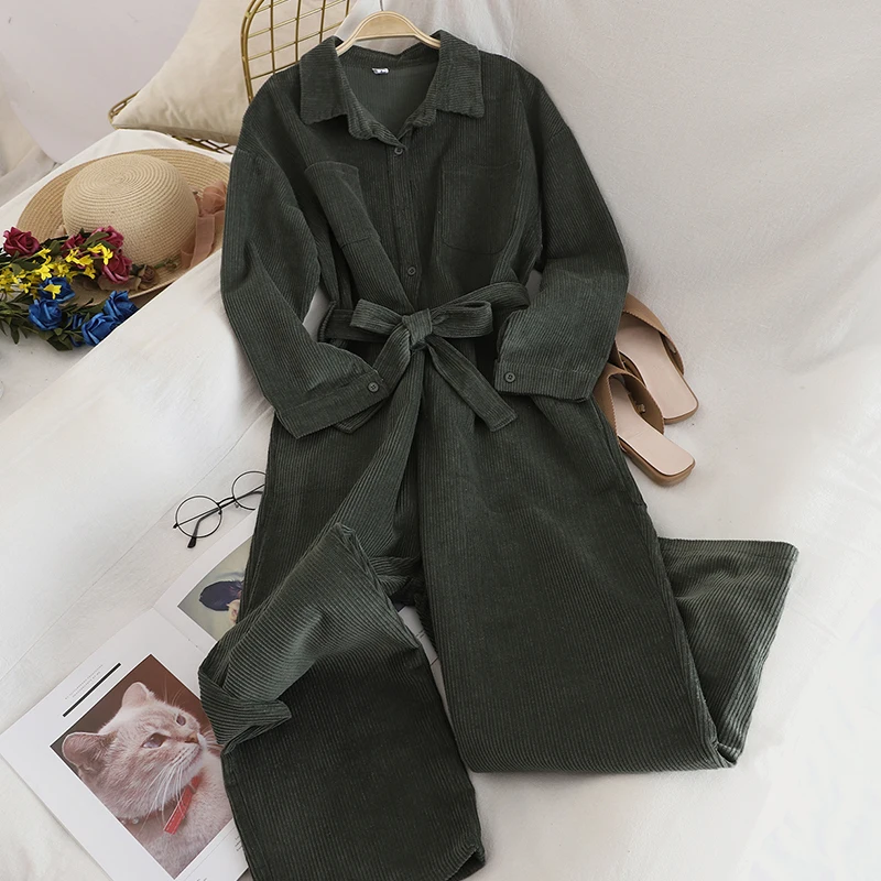 Overalls For Women Solid Loose Casual Rompers Bodysuit 2019 New Autumn Winter Fashion Ladies Corduroy Vintage Jumpsuit Korean |