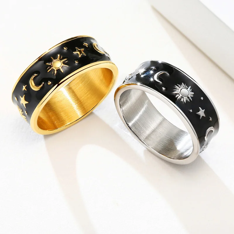 Простое обручальное кольцо для мужчин и женщин из нержавеющей стали с Луной