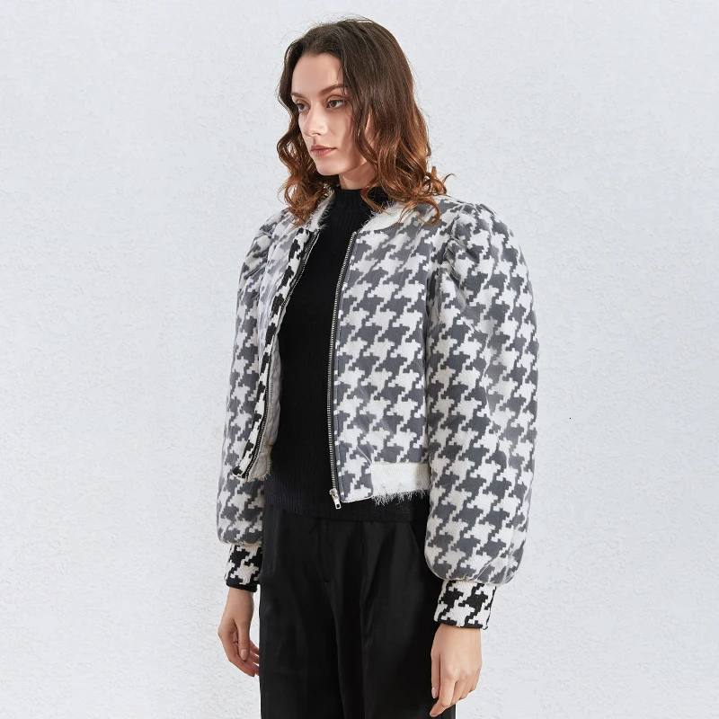 TWOTWINSTYLE Loose Patchwork Mesh Women's Coats O Neck Lantern Long Sleeve Ruched Hit Color Jackets Female Clothing Fashion