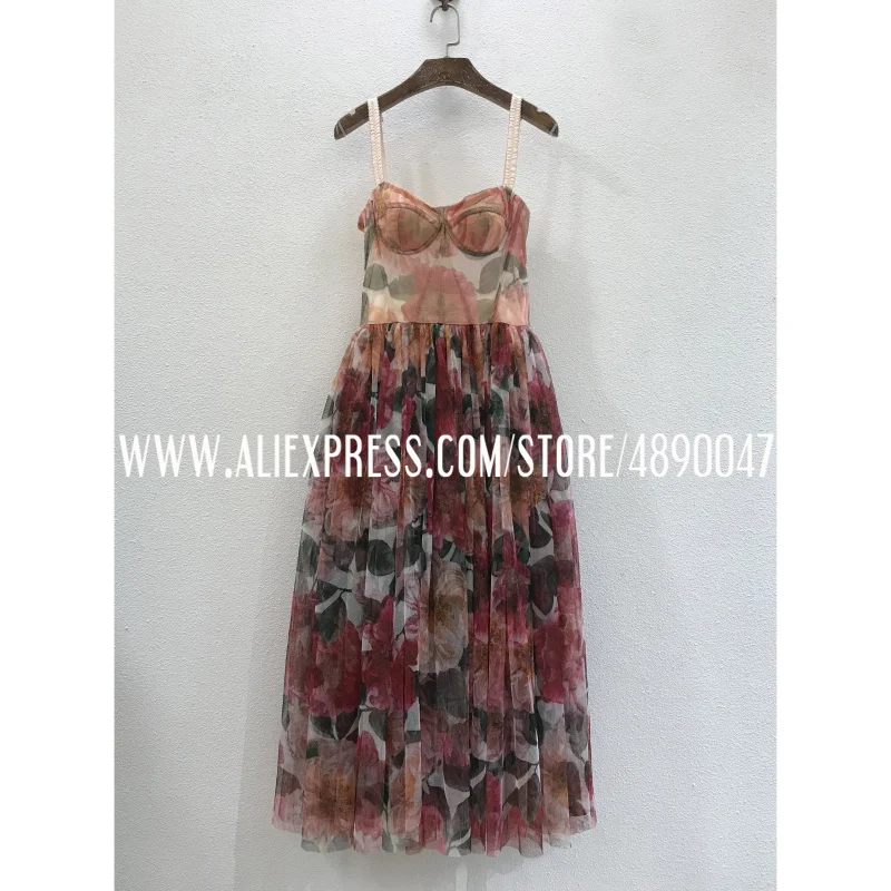 

Элегантное Вечернее Платье с принтом роз, Сетчатое платье-футляр на бретелях, тонкое и Пышное пикантное платье с рыбьей косточкой