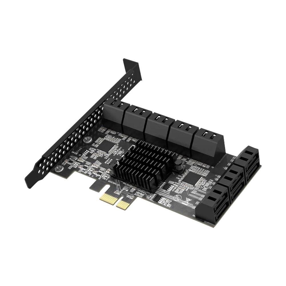 SATA PCIE 1X Adapter 16 Ports PCIE X1 to SATA 3.0 6Gbps Interface Rate Riser Expansion Card for Desktop PC Computer