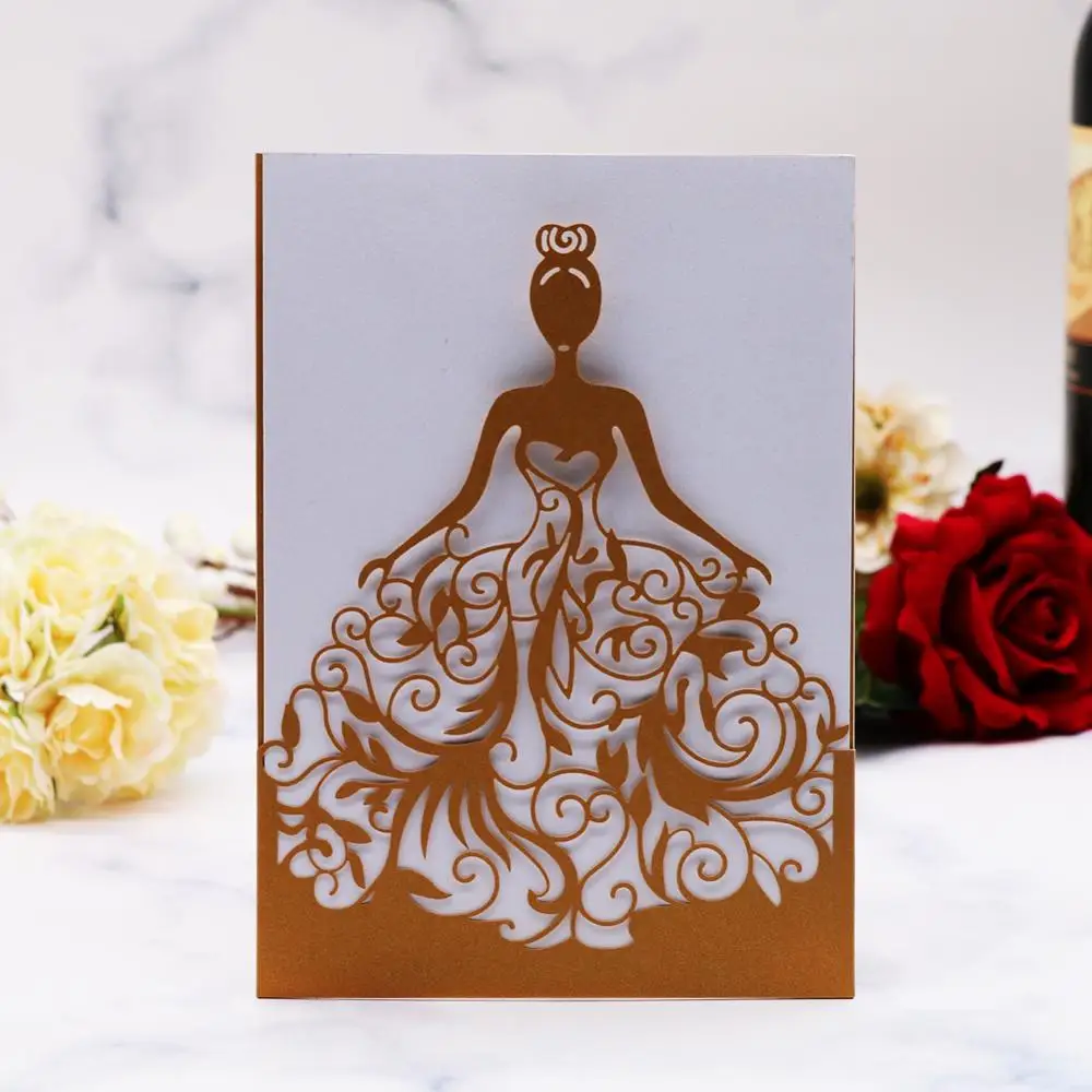 

35pcs/lot Multicolor Hollow Laser Cut Beautiful Bride Patterns Wedding Invitations Card Coming Of Age Ceremony Invitations Card