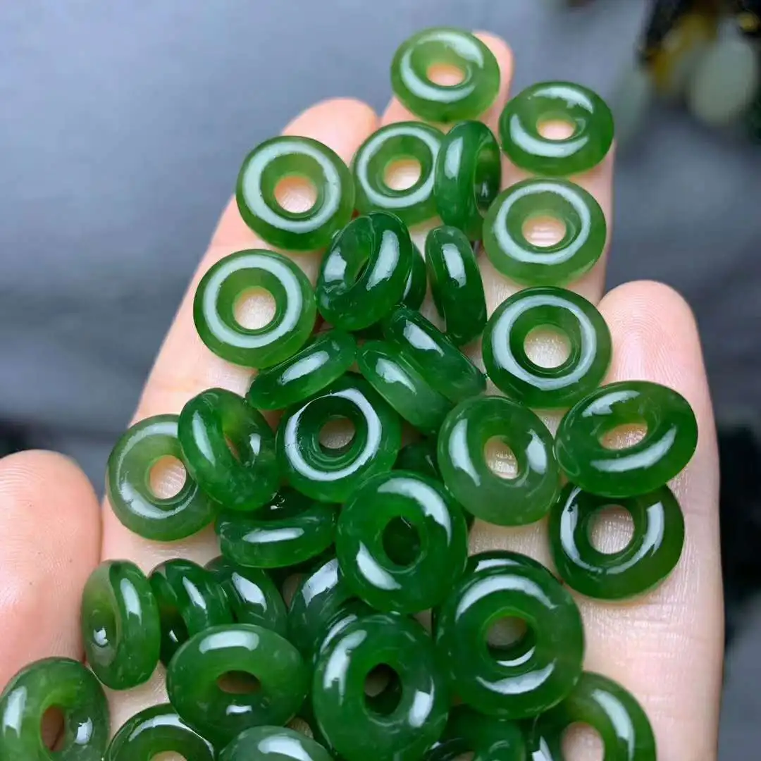 

10PCS Natural Hetian Jasper Carved Circle, Handmade Jade and Gem Loose Bead Accessories for Jewelry Making