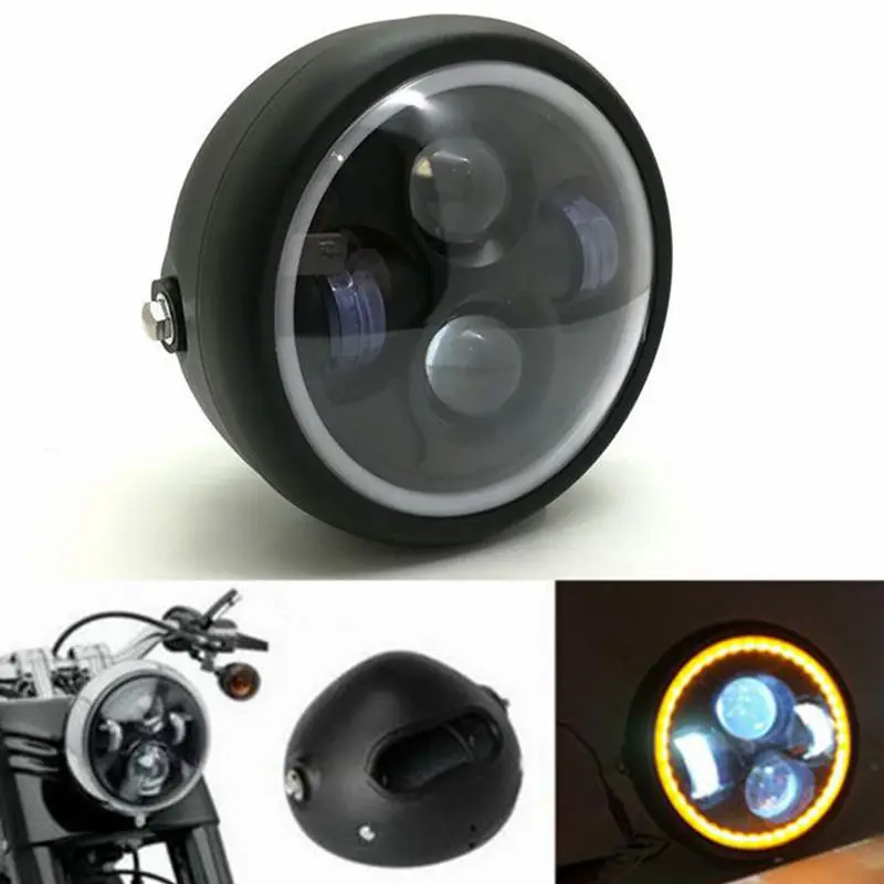 6.5 Cafe Racer Motorcycle Headlight Bracket Angel Eyes Hi&ampLo Beam Headlamp Led Round Motor Head Lights Assembly |