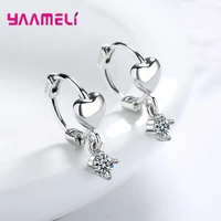 925 sterling silver gold heart statement drop earrings for women girls cz crystal fashion jewelry valentines day gift