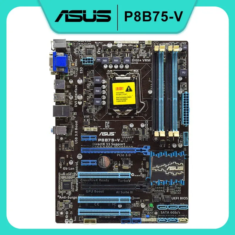 

Материнская плата Asus P8B75-V 1155, материнская плата DDR3 32 Гб ОЗУ, процессор Intel Core i3 i5 i7 Intel B75 USB3.0 SATA3 VGA PCI-E X16 ATX