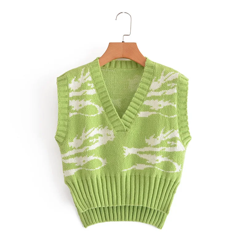 

2021 Autumn New Fashion Women's Casual Slim V-neck Knitted Sleeveless Short Sweater Vest Camis Crop Tops
