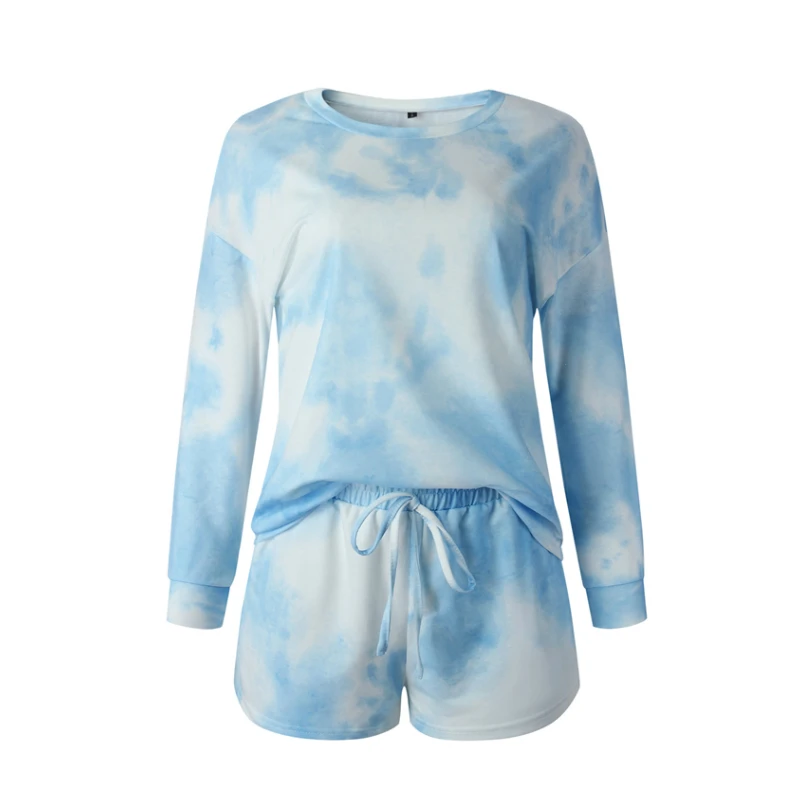 

Женский костюм с принтом тай-дай, летний комплект большого размера S-3xl и шорты с высокой талией, домашний комплект для отдыха, футболка с дли...