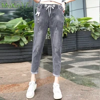 womens jeans spring autumn cotton vintage denim pants korean fashion high waist loose nine point trousers streetwear