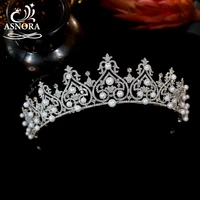 asnora luxury cz crystal bridal headgear geometric graphics pearl crown beauty diadem bridal headband wedding hair accessories