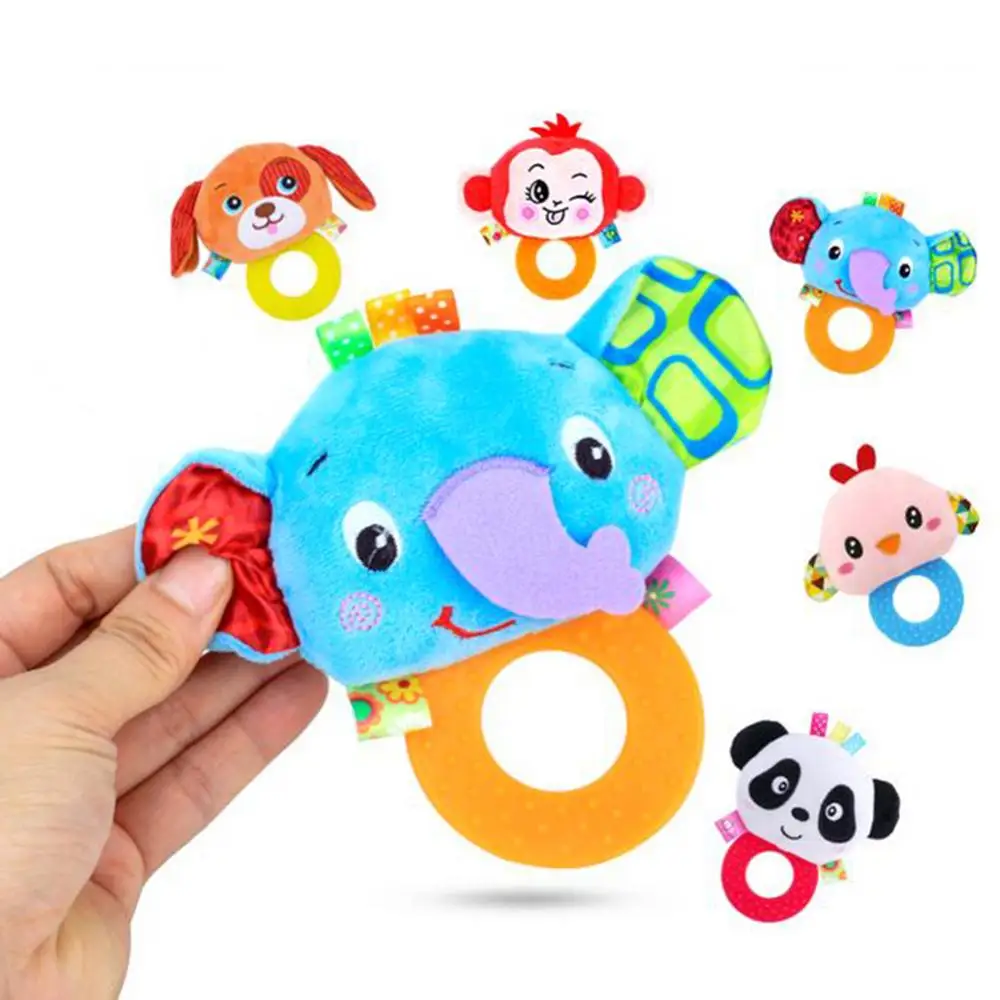 1Pcs Cartoon Newborn Baby Rattle Toy Plush Dog Cartoon Animal Baby Hand Graping BB Rattle Teether Educational Teething Toy