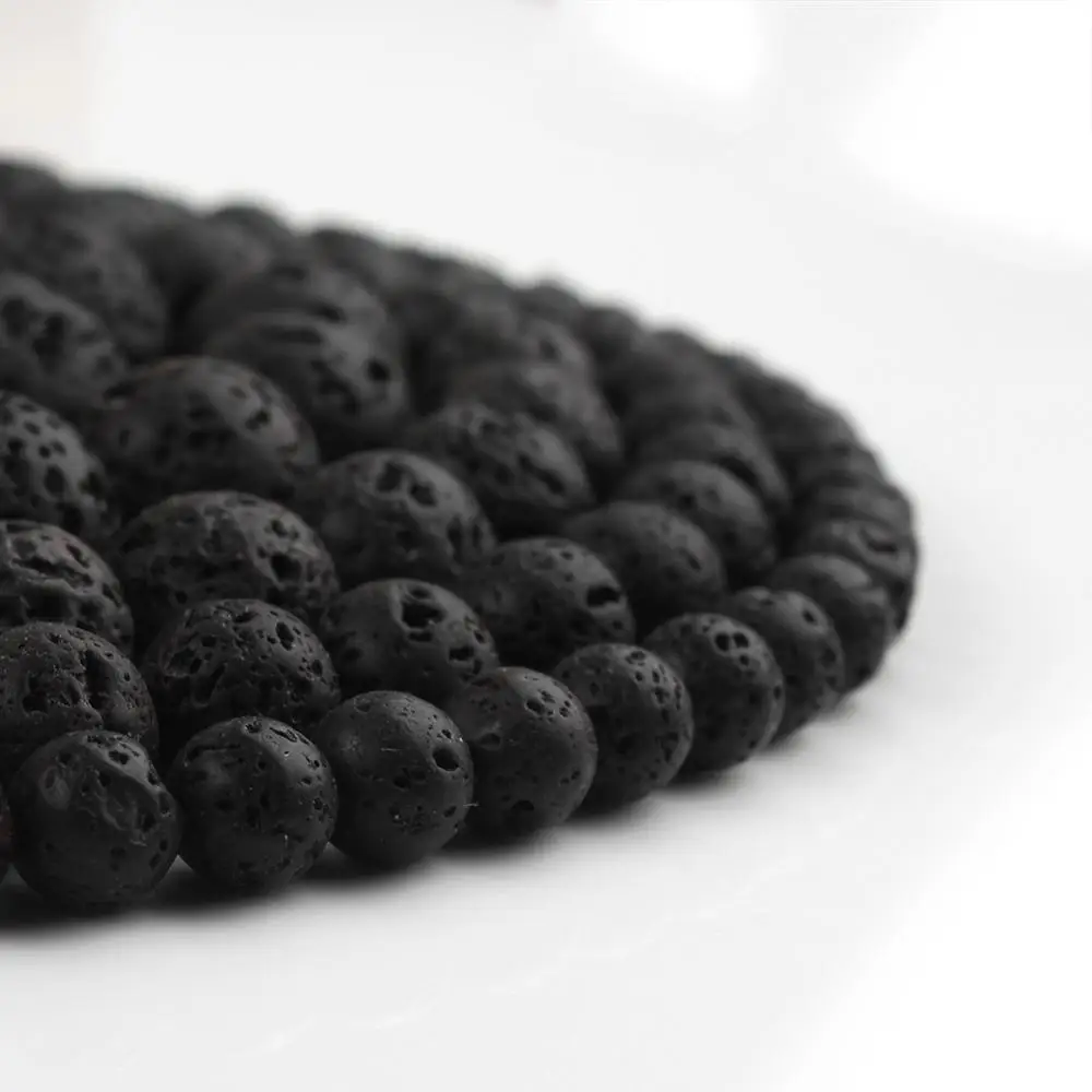 Бусины из натурального черного камень вулканической лавы круглые бусины