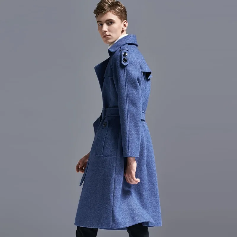 

Fashion Mens New Woolen Long Trench Coat Wool Blends Sobretudo Sashes Slim Overcoat 6XL Military Double Breasted Maxi Long Coats