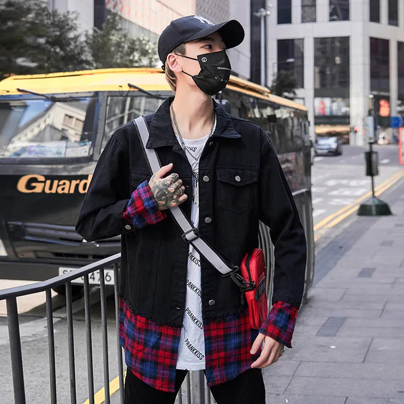 Весенне-осенняя мужская джинсовая куртка с буквенным принтом в китайском стиле