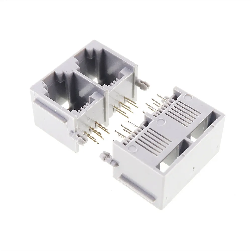 100 шт. двойной порт RJ11 RJ12 Jack модульный разъем 6P6C правый угол через отверстие PCB