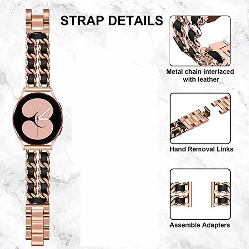 Bracelet for Galaxy Watch 4 44mm 40mm Band With Bling TPU Case for Samsung Galaxy Watch 4 Metal Strap with Leather Belt