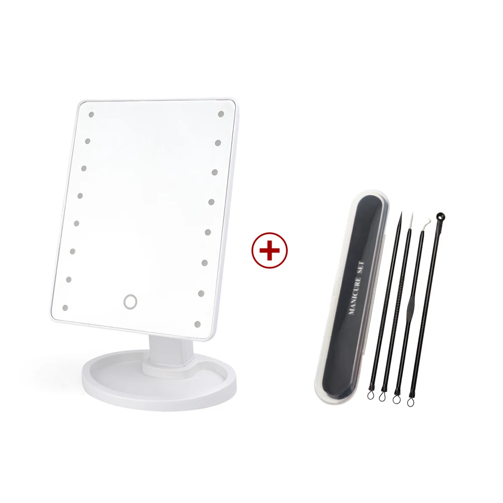 Mirror With Black Needle 360 градусов Регулируемый профессиональный светодиодный сенсорный экран макияж зеркало светодиодный зеркало для макияжа набор игл для удаления угрей - Цвет: Mirror With Black Needle