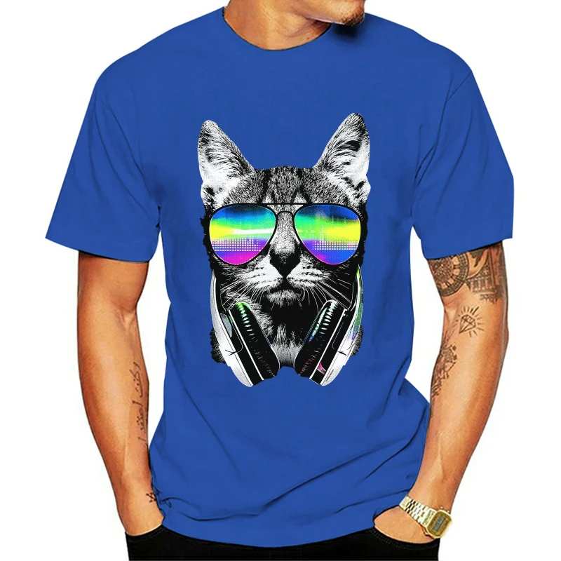 

Velocitee Mens T Shirt DJ Cat Colourful Neon Festival Music Clubbing A19950