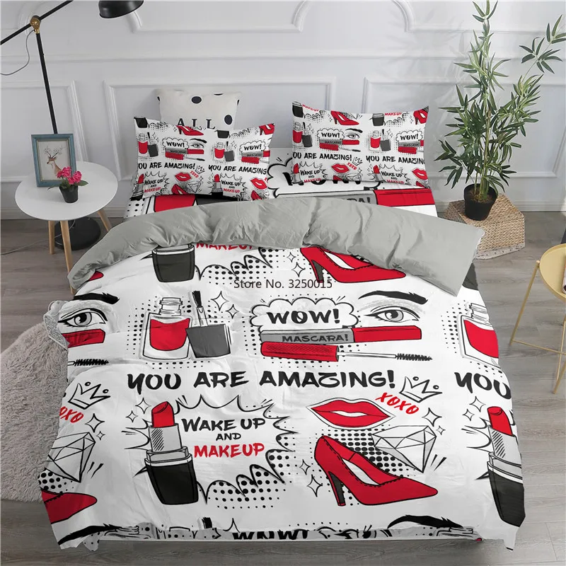 

3D Bedding Set Sexy Lips Lipstick Print Duvet Cover Set Bedclothes with Pillowcase Bed Set 2/3pc Adult Products for Children