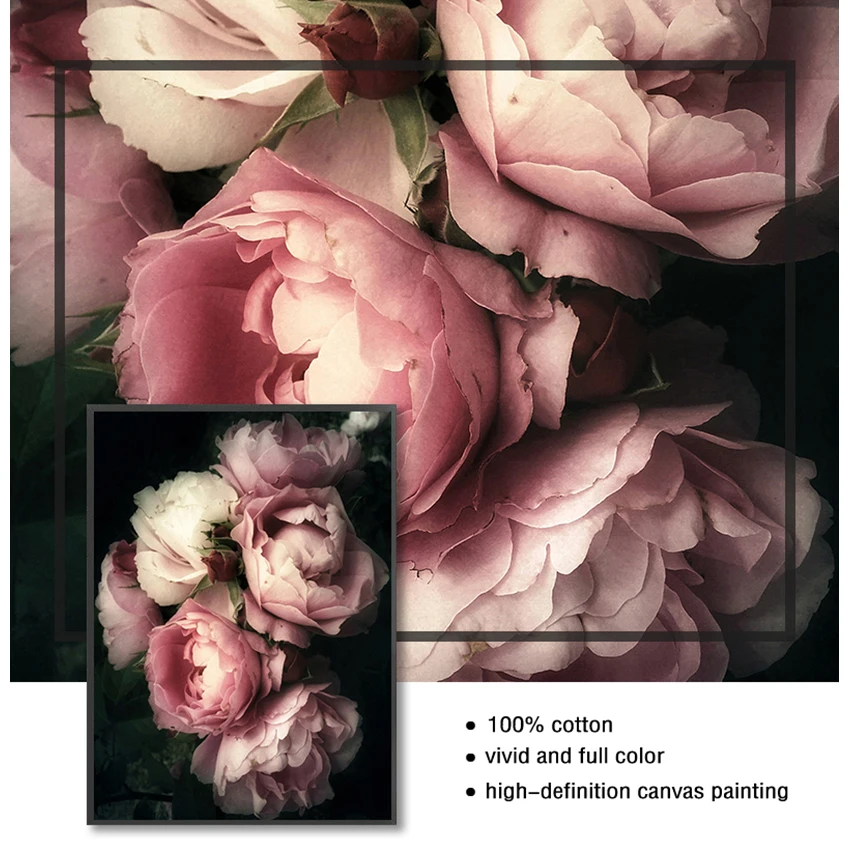 Fashion Posters And Prints Living Room Decor Vintage Poster Flowers Wall Art Canvas Print Pink Peony Floral Painting Picture |