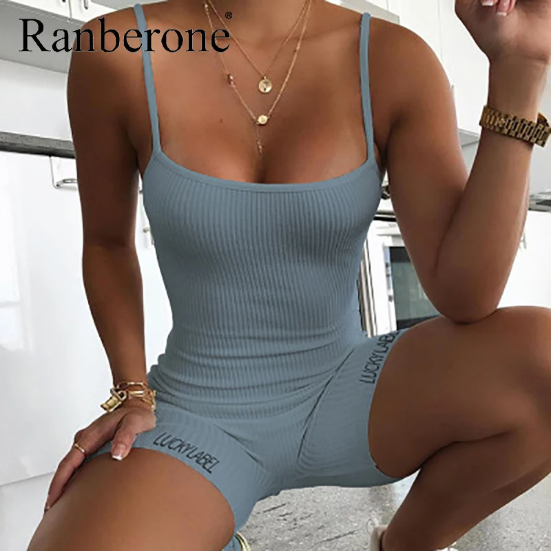 Спортивный комбинезон Ranberone на бретельках Цельный боди Женский Облегающий без
