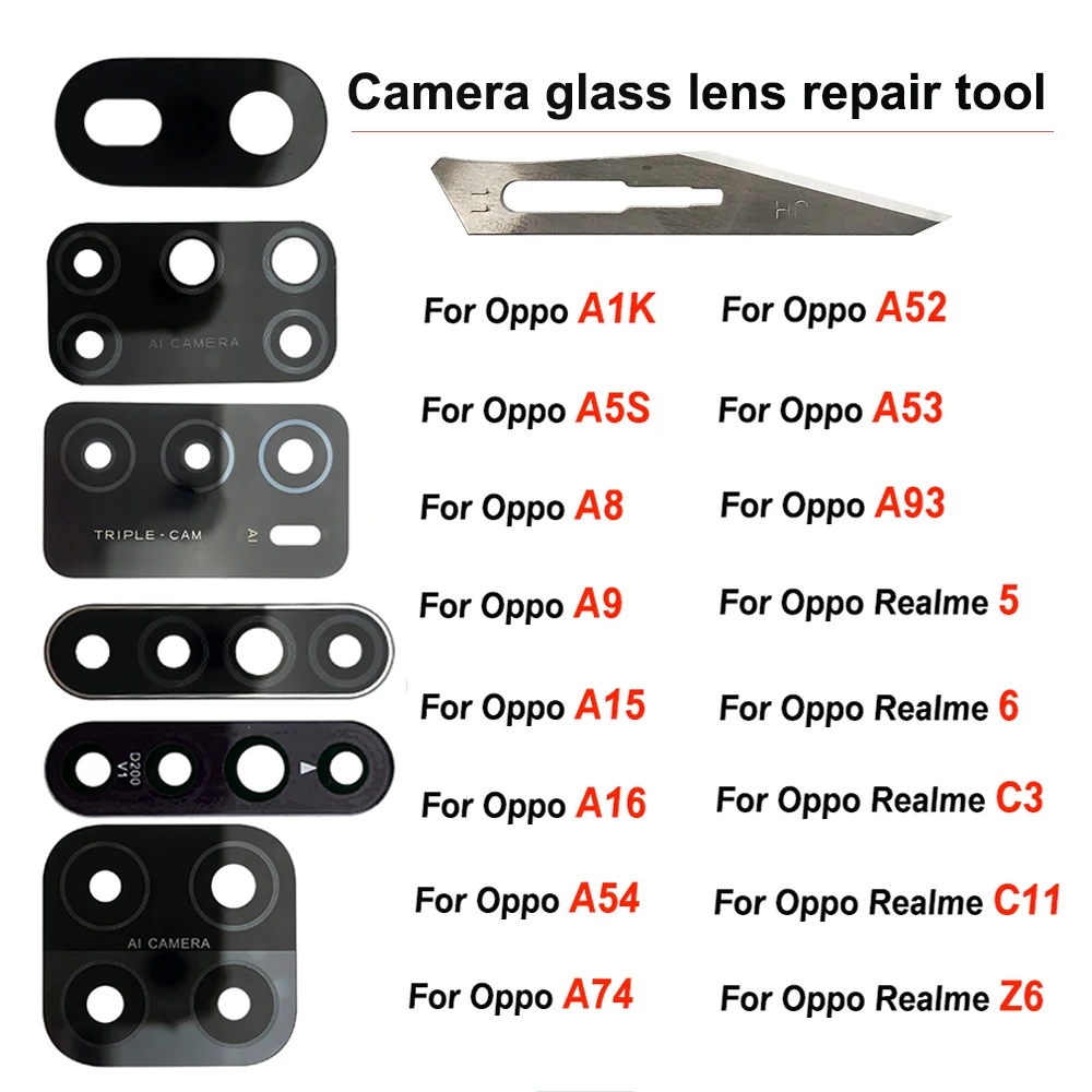 

2PC Back Rear Camera Lens Glass Cover Replacement parts For Oppo Realme 5 6 C3 C11 Z6 A1k A5S A8 A9 A15 A16 A52 A53 A54 A74 A93
