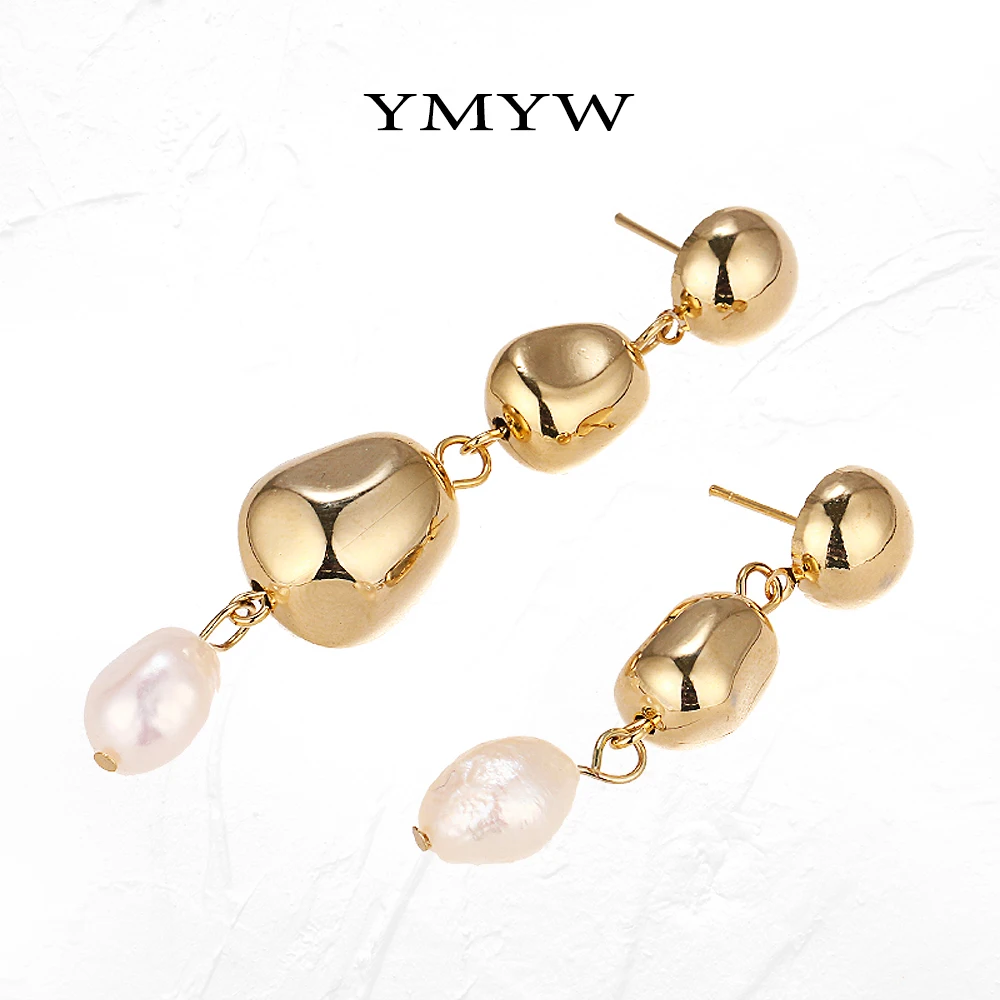 YMYW корейская мода цинковый сплав нерегулярные висячие серьги золотые бусины