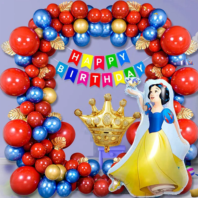 Globos Blancanieves para ni&ntilde;os y ni&ntilde;as, arcos coloridos para fiesta de cumplea&ntilde;os, cartel de feliz cumplea&ntilde;os, globos de corona-0