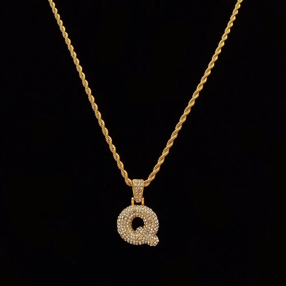 Сплав Bling Bubble Intial Let Iced Out горный хрусталь A-Z начальный кулон золотистый Серебристый с розой Подвеска золотого цвета кулон ожерелье