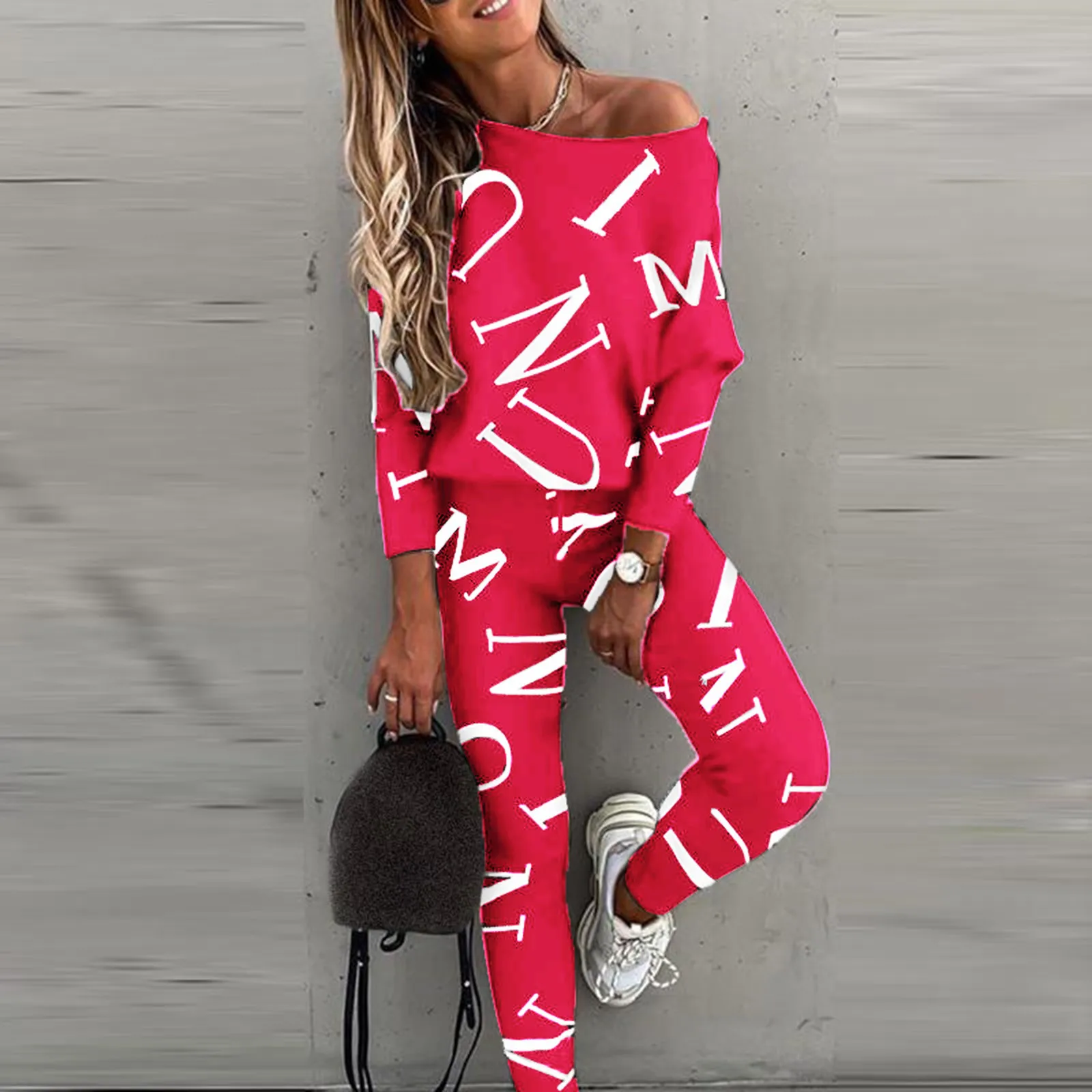 

Summer Two Piece Outfits Women Letter Printed Bat Sleeve Trousers Sets Casual Yoga Sports Tracksuit Vetement Femme 2021 A40