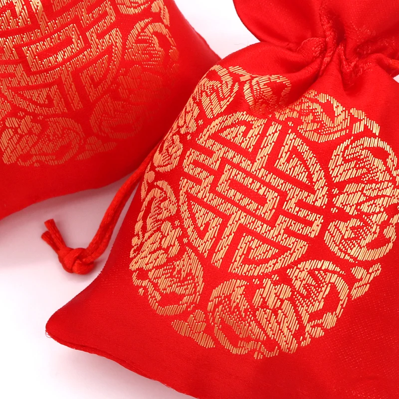 

9*13cm/13*18cm/17*23cm Red Wedding Party Jewelry Cotton Bag Accessories Candy Display Drawstring Christmas Gift Storage Bags