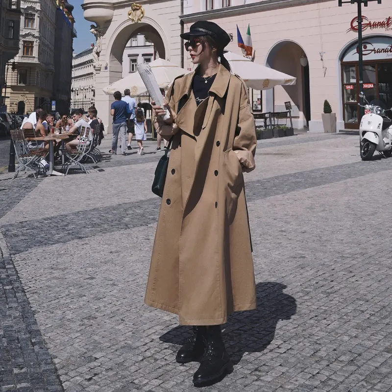 

Women Coats Fashion Style Women's Trench Coat Double-Breasted Long with Belt Office Lady Windbreaker Spring Autumn Cloak