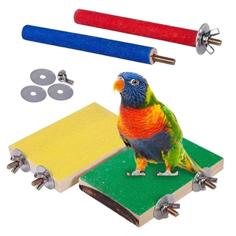 

Parrot Bird Gnawing Toy Frosted Springboard Pole Board Stick Station Stick Rest Table 4-piece Set Pet Bird Cage Accessories
