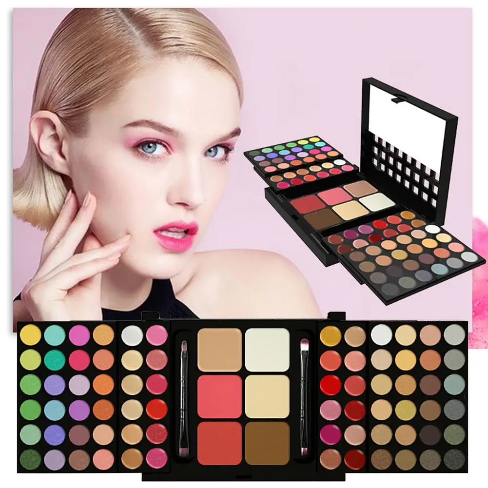 

78 Colors Makeup Set Box Push Pull Eyeshadow Palette Glitter Matte Beginners Cosmetics Kit Eye Shadow Brush Lip Gloss Blush