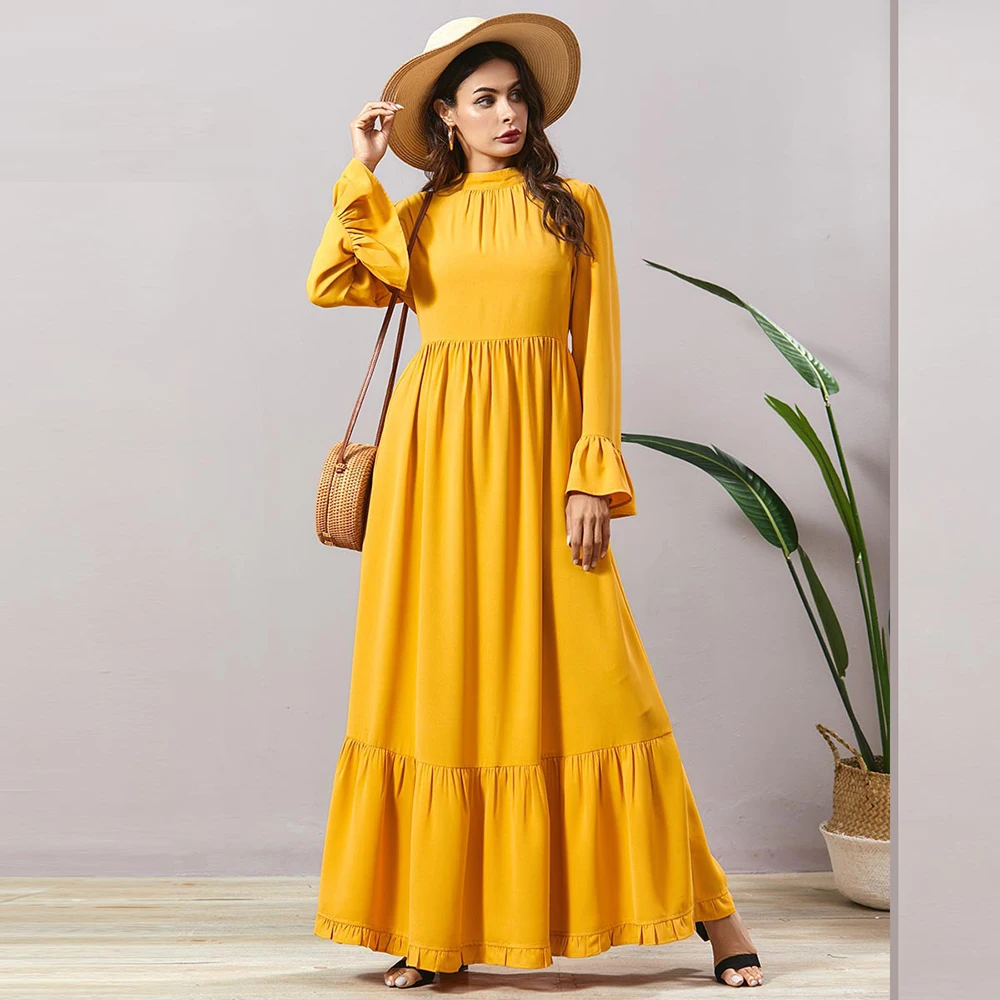 

Ramadan Yellow Abaya Dubai Islam Turkey Hijab Muslim Maxi Dress Turkish Dresses Islamic Clothing Abayas For Women Kaftan Caftan