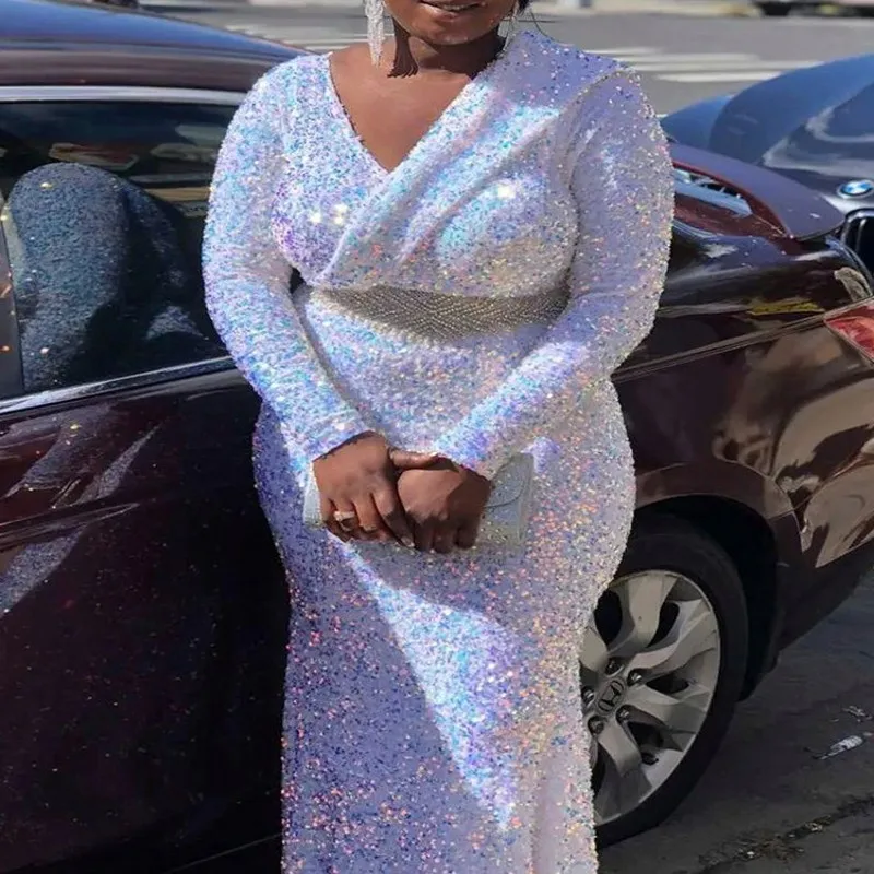 

Женское вечернее платье с блестками, длинное белое платье в африканском стиле, Элегантное свадебное платье большого размера