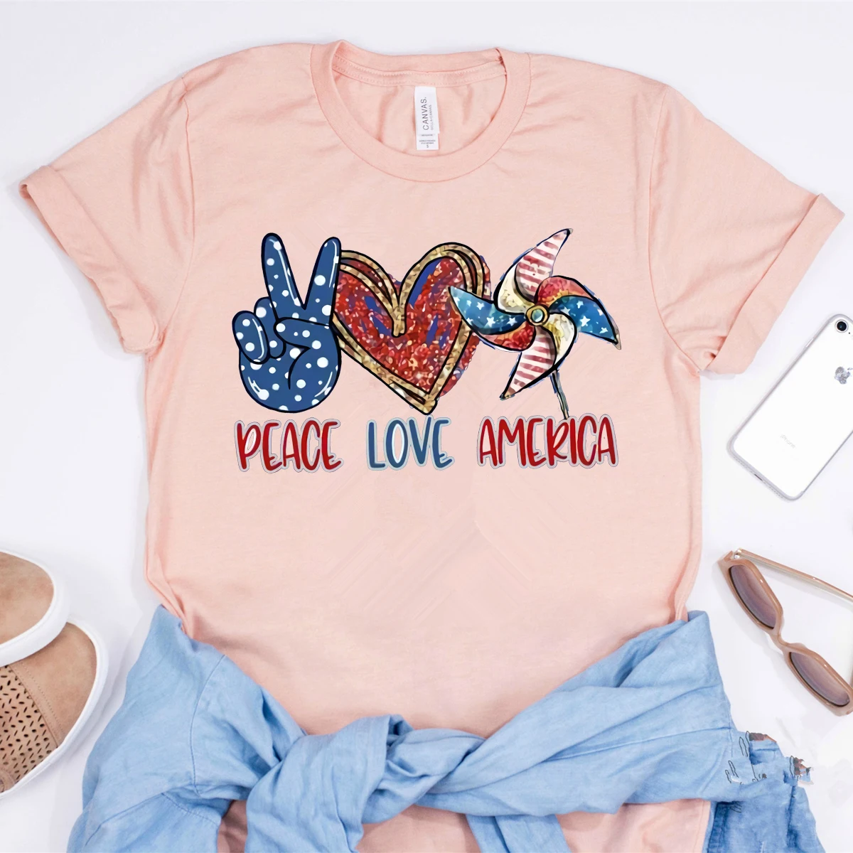 Футболка 4 июля 2020 г. мира любви Америки патриотическая женская рубашка с флагом