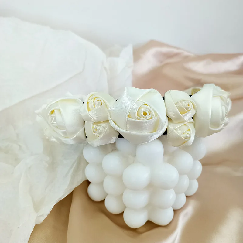 

France Romantic Flower Wedding Hair Jewelry Women White Rose Headbands Accessory for Bridal Elegant Temperament Hairband